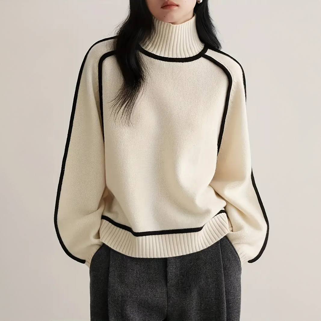 Amelie Structured Contrast Turtleneck Sweater